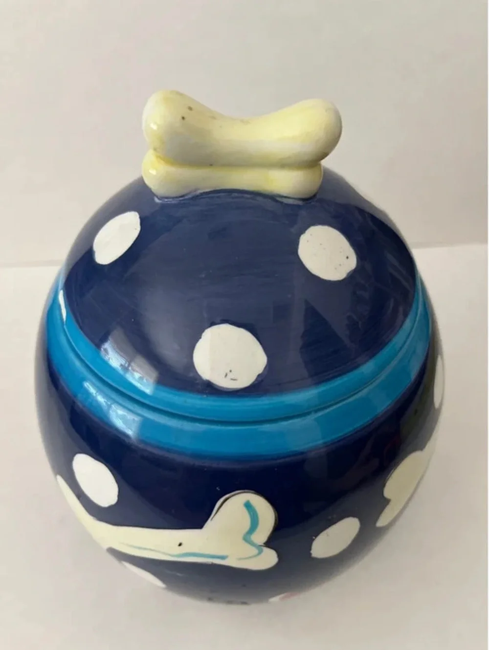 Hausenware Dog Treat Biscuit Bone Canister Cookie Jar Hand Painted Ceramic